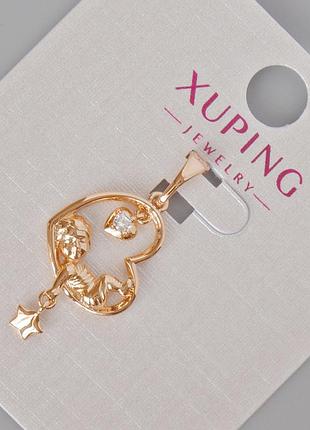 Кулон xuping "сердце" с белыми стразами d-28х13мм+- позолота 18к новинка