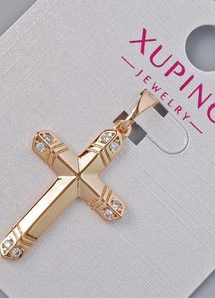 Кулон "крест" xuping с белыми стразами d-26,5х17х5мм+ - l-31мм+- позолота 18к новинка