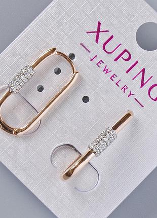 Серьги xuping с белыми стразами d-24х3,5мм+-, позолота 18к новинка