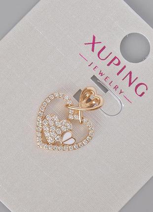 Кулон xuping "сердце" с белыми стразами и белой эмалью d-18х14мм+- позолота 18к новинка
