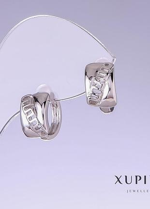 Серьги xuping l-14мм s-8мм родий новинка
