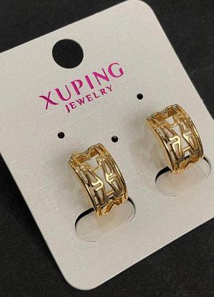 Серьги xuping позолота 18к 15х8мм + - новинка