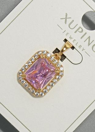 Кулон xuping с розовым кристаллом и белыми стразами d-13х15мм+ - l-23мм+- позолота 18к новинка