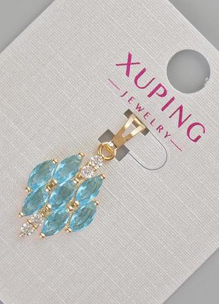 Кулон xuping с голубыми кристаллами и белыми стразами d-26х12мм+- позолота 18к новинка