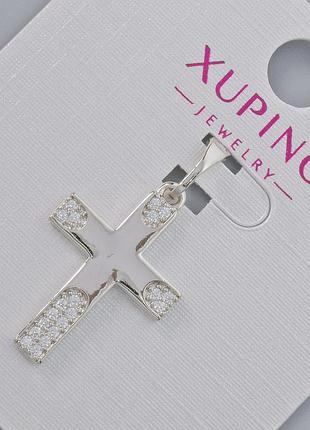 Кулон "крест" xuping с белыми стразами d-22х15мм+ - l-27мм+- родий новинка