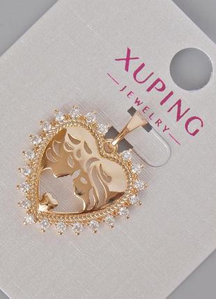 Кулон xuping "сердце" с белыми стразами d-24х21мм+- позолота 18к новинка