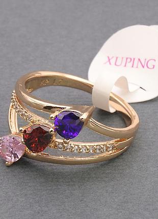Кольцо xuping цвет металла «золото» разноцветные кристаллы р-р 17,18 новинка