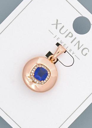 Кулон xuping с синим кристаллом и белыми стразами d-14мм+ - l-20мм+- позолота 18к новинка