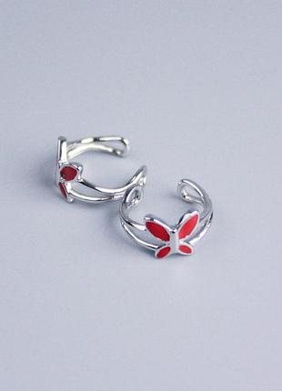 Каф xuping родий с красной эмалью бабочка 11х7мм + - новинка
