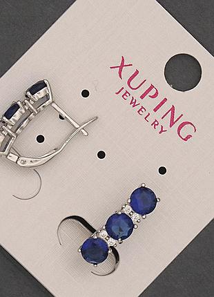 Серьги xuping с синими камнями 5х17мм+- родий новинка