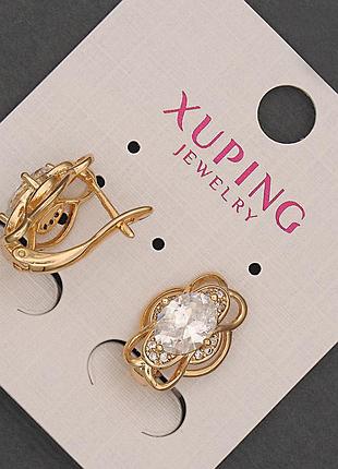 Серьги xuping с белым кристаллом d-11мм+- l-18мм+- позолота 18к новинка