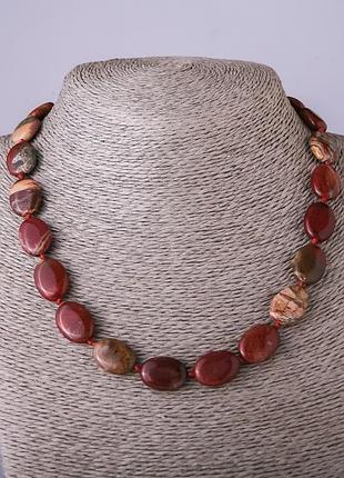 Ожерелье из натурального камня яшма красная "овал" d-18х14мм l-45см новинка