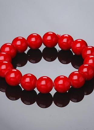 Браслет на резинке коралл (пресс) 12 мм новинка