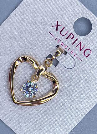 Кулон xuping "сердце" с белым кристаллом d-21мм+- l-26мм+- позолота 18к новинка