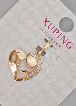 Кулон xuping "сердце" с белыми стразами d-24х16мм+- позолота 18к новинка