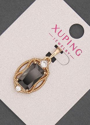 Кулон xuping с черным кристаллом и белыми стразами d-14мм+ - l-28мм+- позолота 18к новинка