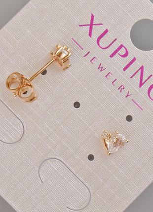 Серьги пусеты xuping "сердце" с белым кристаллом d-6х6,5мм+- позолота 18к новинка