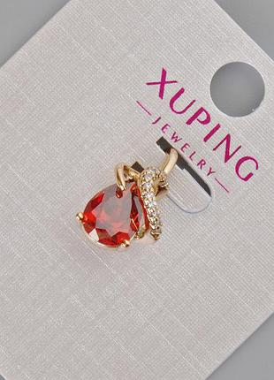 Кулон xuping с красным кристаллом и белыми стразами d-16х10мм+- позолота 18к новинка
