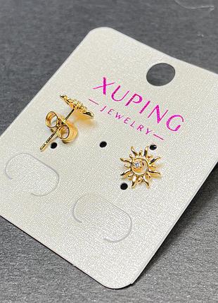 Серьги пусеты серьги пульчики xuping с белым кристаллом 9мм+- позолота 18к новинка