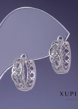 Серьги xuping 6х14мм родий с белыми стразами новинка