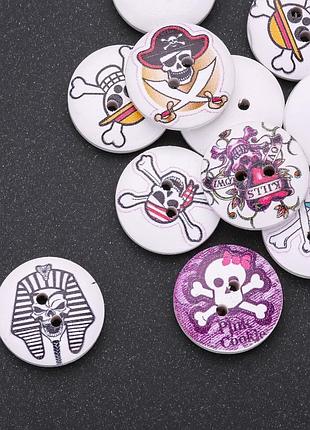 Пуговицы деревянные детские пираты черепа цвет белый разноцветный 20мм упаковка 30шт. новинка