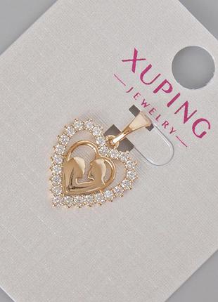 Кулон xuping "сердце" с белыми стразами d-20х15мм+- позолота 18к новинка