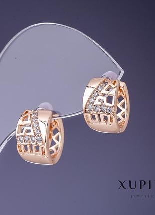 Серьги xuping 8х14мм "позолота 18к" с белыми стразами новинка