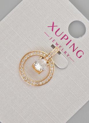 Кулон xuping с белыми стразами и кристаллом d-19х14мм+- позолота 18к новинка