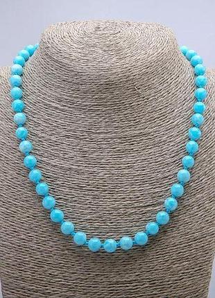 Бусы из натурального ларимар гладкий шарик d-8+-мм l-46см+- новинка