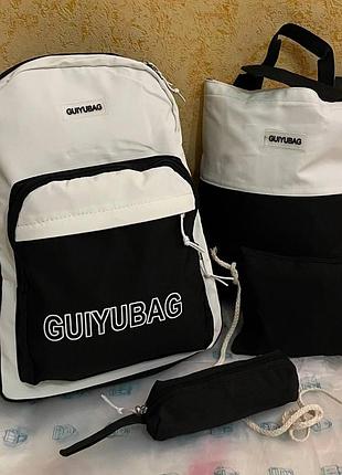 Набір 4 в 1 шкільний рюкзак (guiyubag), сумка, клатч, пенал mfg-2-613black&whitequen+p+1+794(50) топ продажів!