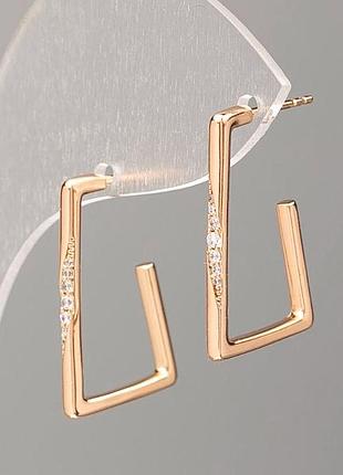 Серьги xuping позолота 18к с белыми стразами d-23,5х2мм +- новинка