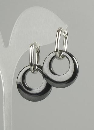 Серьги бублик гематит d-22х3-3,5 мм+- l-35 мм+- новинка