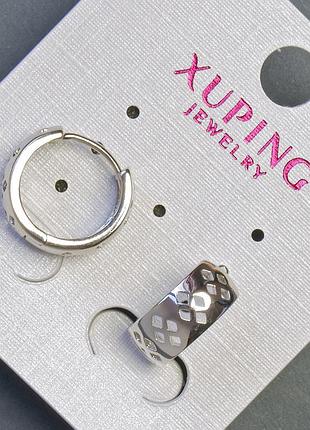 Серьги xuping l-12мм s-6мм родий новинка