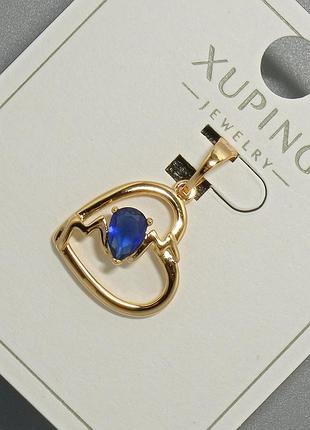 Кулон "сердце" xuping с синим кристаллом d-15х14,5мм+ - l-22,5мм+- позолота 18к новинка