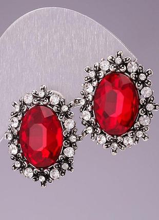 Серьги 2,2х1,7см снежинка овал стразы стразы кристалл красный новинка