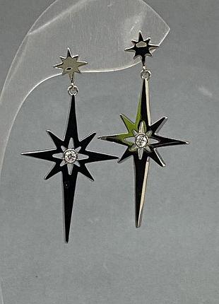 Серьги xuping звездочки с белыми камнями d- 22мм l-4.5см родий новинка