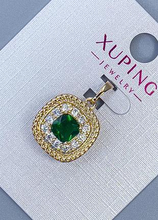 Кулон xuping с белыми стразами и зеленым кристаллом d-14мм+ - l-22мм+- позолота 18к новинка