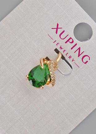 Кулон xuping с зеленым кристаллом и белыми стразами d-16х10мм+- позолота 18к новинка