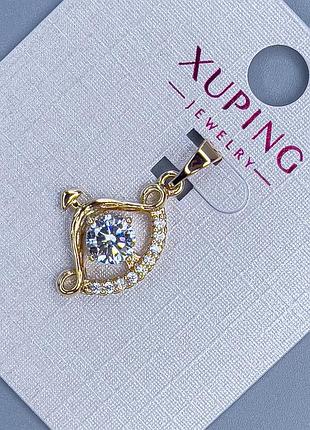 Кулон xuping "лук" с белыми стразами d-14мм+ - l-23мм+- позолота 18к новинка