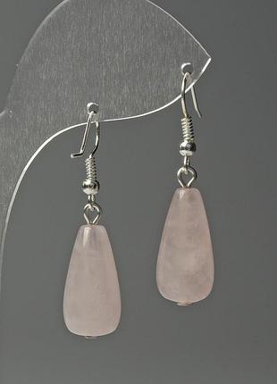 Серьги розовый кварц капля d-10х25мм+- l-40мм+- новинка