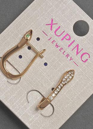 Серьги xuping с белыми стразами d-5мм+- l-22мм+- позолота 18к новинка