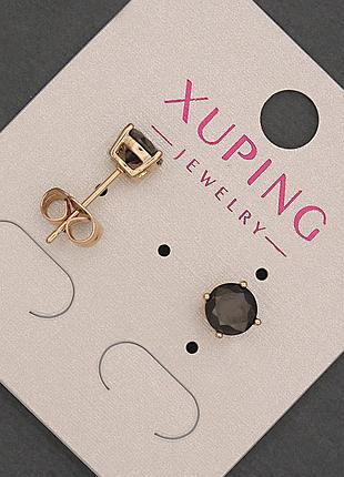 Серьги пусеты серьги пульчики xuping с черным кристаллом d-6мм+- позолота 18к новинка