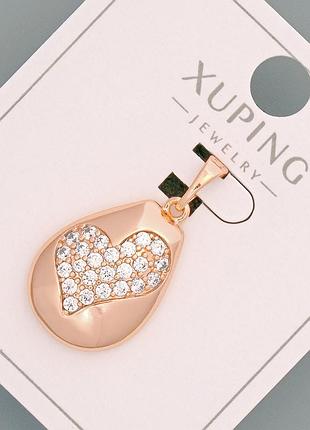 Кулон "сердце" xuping с белыми стразами d-14,5х19мм+ - l-27мм+- позолота 18к новинка