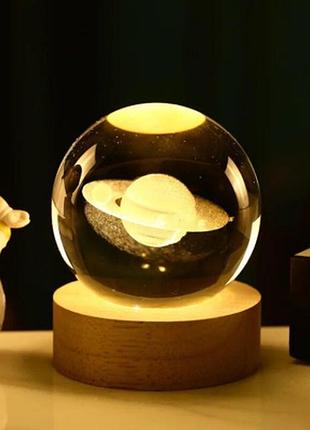 Декоративный 3d ночник шар 8см «планета сатурн» теплый led(1)(30) топ продаж!