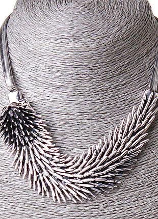 Ожерелье серебряный ежик подвеска сталь (15х3см) страза silver l-40-50см новинка