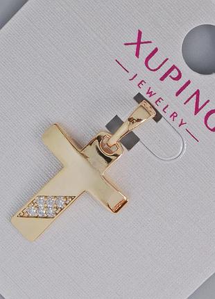 Кулон "крест" xuping с белыми стразами d-20х16мм+ - l-25мм+- позолота 18к новинка