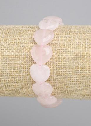 Браслет рожевий кварц серце d — 14 мм + — l — 18 см + стрейч новинка