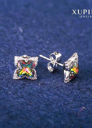 Серьги пусеты шарики xuping с кристаллами swarovski цвет радужный d-9х13мм родий новинка