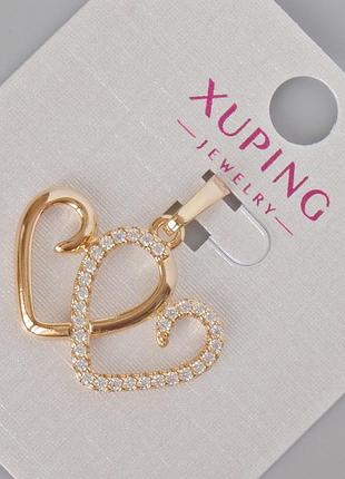 Кулон xuping "сердце" с белыми стразами d-24х24мм+- позолота 18к новинка