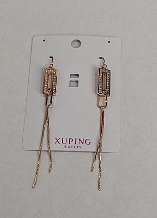 Серьги xuping позолота 18к с белыми кристаллами d-18х9мм+- l-8см+- новинка